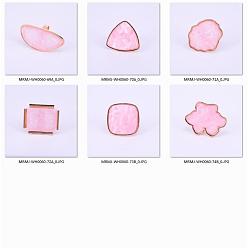 Pink Olycraft Resin Palette Rings, with Iron Finger Ring, Imitation Shell, Nail Art Tool, for Acrylic UV Gel Polish Foundation Mixing, Mixed Shapes, Pink, Size 8, 18mm, Pad: 29.5~45x22.5~38x3mm, 6pcs/set