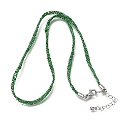 Dark Green 3.5MM Polyester Metallic Cord Braided Cord Necklace Making, with Brass Findings and 202 Stainless Steel Lobster Claw Clasps, Long-Lasting Plated, Rack Plating, Stainless Steel Color, Dark Green, 16.14 inch(41cm)~18.11 inch(46cm)