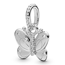 Butterfly Alloy European Dangle Charms, Large Hole Pendant, Antique Silver, Butterfly Pattern, 120mm
