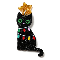 Cat Shape Christmas Themed  Acrylic Pendants, with Iron Findings, Cat Shape, 51x26x2mm, Hole: 1.2mm