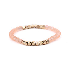 Salmon Gold-tone Miyuki Elastic Crystal Beaded Bracelet with Acrylic Tube Beads