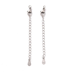 Antique Silver 925 Sterling Silver Chain Extenders, with Lobster Claw Clasps & Charms, Teardrop, Antique Silver, 63x2.5mm, Hole: 2.4mm