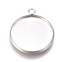 Stainless Steel Color 304 Stainless Steel Pendant Cabochon Settings, Plain Edge Bezel Cups, Flat Round, Stainless Steel Color, Tray: 22mm, 27.5x23.8x2mm, Hole: 2.2mm