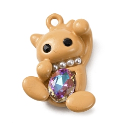 Сэнди Коричневый Подвески из сплава и страза, нести прелести, с ABS имитации жемчуга, стойки покрытие, платина, песчаный коричневый, 25x16.5x7 мм, отверстие : 1.6 мм