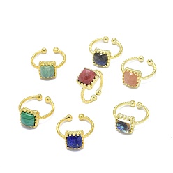 Mixed Stone Adjustable Natural Gemstone Finger Rings, with Brass Findings, Square, Golden, Size 7, 17.5~18.5mm