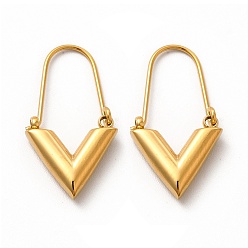 Золотой Ионное покрытие (ip) 304 треугольные серьги-кольца из нержавеющей стали для женщин, золотые, 26x14x4 мм, штифты : 0.7 мм