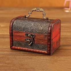 Leaf Wooden Portable Storage Boxes, with Iron Clasps & Iron Handle, Rectangle, FireBrick, Leaf, 12x8x8.5cm, Inner diameter: 10.8x6.5x7.5cm