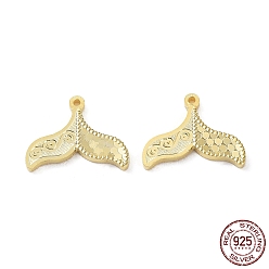 Real 18K Gold Plated 925 Sterling Silver Charms, Fishtail with Polka Dot Charm, Textured, Real 18K Gold Plated, 10x13x1.2mm, Hole: 0.9mm