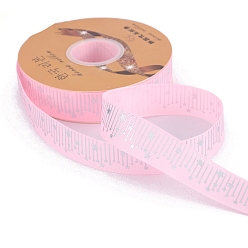 Pink 45M Silver Stamping Star Polyester Grosgrain Ribbons, Costume Accessories, Pink, 1 inch(25mm), about 49.21 Yards(45m)/Roll
