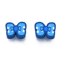 Royal Blue Handmade Polymer Clay Beads, Bowknot, Royal Blue, 6.5~9.5x9.5~12x4~5mm, Hole: 1.5mm