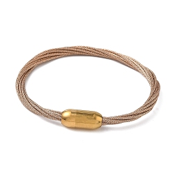 Верблюжий 304 Браслеты из нержавеющей стали с полиэстеровым металлическим шнуром для женщин, с внутренней частью из рыбьей нити и магнитной застежкой, ионное покрытие (ip), верблюжие, 7-1/4 дюйм (18.3 см)