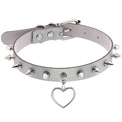 silver Punk Rivet Spike Lock Collar Chain Necklace with Soft Girl Peach Heart Pendant
