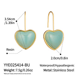 Аквамарин Из нержавеющей стали сердца 304 болтаться серьги, cmолой, реальный 18 k позолоченный, аквамарин, 35.4x20 мм