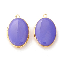 Средний Фиолетовый Подвески-медальоны из латуни и эмали, фоторамки кулоны для ожерелий, овальные, средне фиолетовый, 24x16x6 мм, отверстие : 1.6 мм, внутренний диаметр: 14.5x10.5 мм