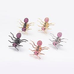 Mixed Color Brass Micro Pave Cubic Zirconia Brooches, Ant, Mixed Color, 28~29x34~36x5mm, Pin: 1.2mm