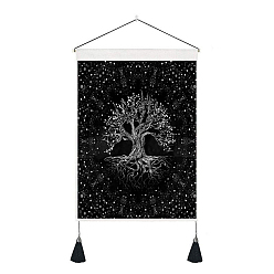 Black Polyester Tree of Life Pattern Wall Hanging Tapestry, Vertical Tapestry, for Home Decoration, Rectangle, Black, 500x350mm