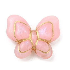Pearl Pink Plating Acrylic Beads, Golden Metal Enlaced, Butterfly, Pearl Pink, 17.5x21x6mm, Hole: 1.8mm, about 415pcs/500g