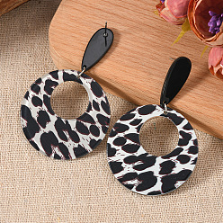 Черный Стильные акриловые серьги-гвоздики с леопардовым принтом, плоско-круглые, чёрные