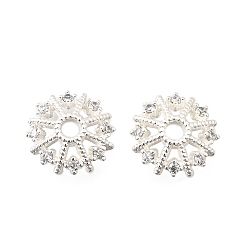 Серебро Колпачки для бусин из цветочной латуни с микропаве из кубического циркония, стойки покрытие, долговечный, без свинца и без кадмия, серебряные, 12x3.5 мм, отверстие : 2.5 мм