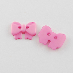 Hot Pink Acrylic Buttons, 2-Hole, Dyed, Bowknot, Hot Pink, 10x13.5x2.5mm, Hole: 2mm