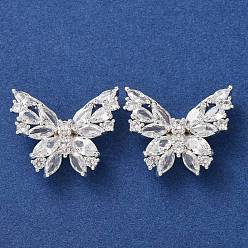 Прозрачный Латунные микро проложить кубического циркония бусы, бабочка, серебряные, прозрачные, 19.5x23.5x6.5 мм, отверстие : 1.8 мм