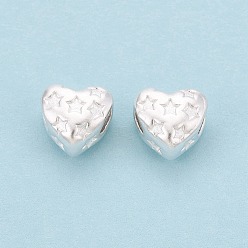 Серебро 925 шарики стерлингового серебра, Сердце звездочкой, серебряные, 7x8x5.5 мм, отверстие : 2.5~3 мм