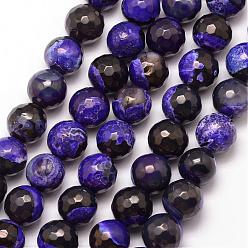 Indigo Natural Fire Crackle Agate Bead Strands, Round, Grade A, Faceted, Dyed & Heated, Indigo, 12mm, Hole: 1mm, about 32pcs/strand, 15 inch