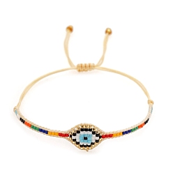 Coloré Amitié oeil métier à tisser motif miyuki perles de rocaille bracelets pour femme, nylon réglable bracelets cordon tressé de perles, colorées, 11 pouce (28 cm)
