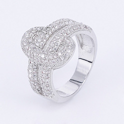 Platinum Brass Micro Pave Cubic Zirconia Finger Rings, Wide Band Rings, Platinum, 16~19mm
