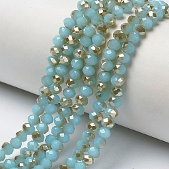 Medium Turquoise Electroplate Glass Beads Strands, Imitation Jade Beads, Half Plated, Rainbow Plated, Faceted, Rondelle, Medium Turquoise, 2x1.5mm, Hole: 0.4mm, about 195pcs/strand, 11 inch(27.5cm)