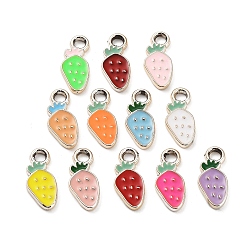 Mixed Color UV Plating CCB Plastic Enamel Pendants, Light Gold, Strawberry Charm, Mixed Color, 19.5x8.5x2mm, Hole: 3.2mm