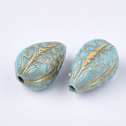 Turquoise Plating Acrylic Beads, Metal Enlaced, teardrop, Turquoise, 18.5x11x11mm, Hole: 2mm, about 340pcs/500g