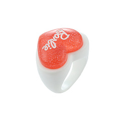 Style 1 White Chic Acrylic Ring with Heart-shaped Resin and Macaron Letter Design for Women's Fashion Accessories