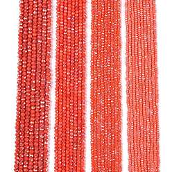 Помидор Стеклянные бусины с гальваническим покрытием , непрозрачный сплошной цвет, с покрытием AB цвета, граненые, рондель, помидор, 2.3~2.7x2 мм, отверстие : 0.4 мм, около 135~140 шт / нитка, 26~27 см