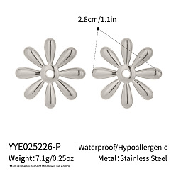 Серебро Серьги-гвоздики из нержавеющей стали в форме цветка, серебряные, 28 мм