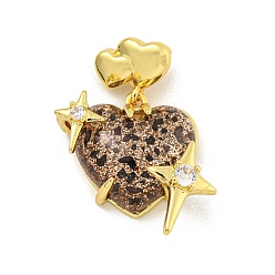 Верблюжий Стойки обшивки латунь кубического циркония подвески, cmолой, долговечный, без свинца и без кадмия, сердце, реальный 18 k позолоченный, верблюжие, 34x26x10 мм, отверстие : 3x4 мм