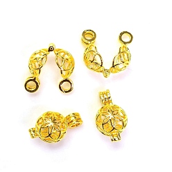 Real 18K Gold Plated Brass Bead Cage Pendants, Hollow Round Cage Charms, Real 18K Gold Plated, 18x11mm