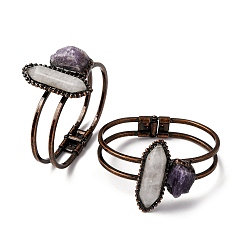 Хрусталь Браслеты из натуральных бусин из кварца и аметиста, браслеты-браслеты с латунными шарнирами для женщин, овальные, 1/2~1-3/4 дюйм (1.2~4.5 см), внутренний диаметр: 2-1/2x1-3/4 дюйм (6.3x4.4 см)