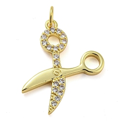 Real 18K Gold Plated Rack Plating Brass Micro Pave Clear Cubic Zirconia Pendants, Long-Lasting Plated, Cadmium Free & Lead Free, Scissors, Real 18K Gold Plated, 23x19x2mm, Hole: 3.8mm