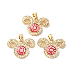 Красный Латунные микро проложить кубического циркония подвески, с эмалью и ракушкой, долговечный, без свинца и без кадмия, реальный 18 k позолоченный, овца, красные, 17x23x3 мм, отверстие : 4 мм