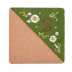 Letter S Embroidery Corner Bookmarks, Personalized Hand Embroidered Bookmark, Flower Felt Triangle Corner Page Marker, for Book Reading Lovers Teachers, Square, Letter.S, 95x95mm