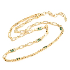 Зеленый 5ММ латунная цепочка с овальными звеньями, инкрустированная кубическим цирконием, без кадмия и без свинца, стойки покрытие, долговечный, реальный 18 k позолоченный, зелёные, 18.11 дюйм (46 см)