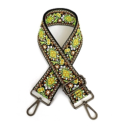 Green Yellow Polyester Jacquard Flower Bag Straps, with Gunmetal Plated Alloy Swivel Clasps, Green Yellow, 80~130x5cm