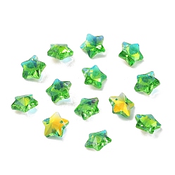 Lime Green Glass Charms, Faceted Star, Lime Green, 13x13.5x7mm, Hole: 1.2mm
