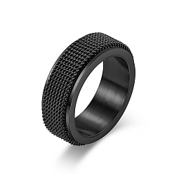 Black Mesh Chains Titanium Steel Rotating Finger Ring, Fidget Spinner Ring for Calming Worry Meditation, Black, US Size 5(15.7mm)