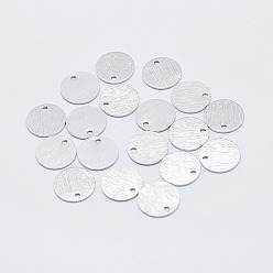 Real Platinum Plated Brass Charms, Long-Lasting Plated, Real Platinum Plated, Nickel Free, Brushed, Flat Round, 9x0.4mm, Hole: 1mm