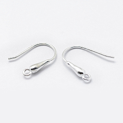 Silver 925 Sterling Silver Earring Hooks, Silver, 13.5~15x11~13x2.5mm, Hole: 1mm, 20 Gauge, Pin: 0.8mm