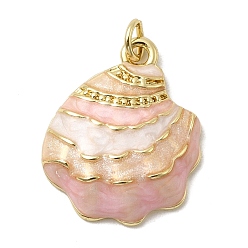 Pink Латунь эмаль подвески, формы раковины, долговечный, стойки покрытие, без свинца и без кадмия, с целью перехода в кольце, золотые, розовые, 23x19.5x4.5 мм