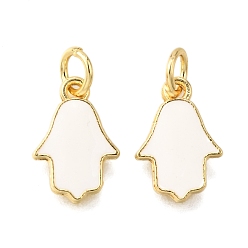 Белый Латунь эмаль прелести, с целью перехода в кольце, хамса рука/рука мириам очарование, стойки покрытие, без кадмия и без свинца, долговечный, золотые, белые, 13x8.5x1 мм, отверстие : 3 мм