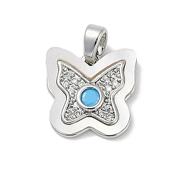 Голубой Латунные микро проложить кубического циркония подвески, с оболочкой, бабочки прелести, голубой, 13x13.5x3 мм, отверстие : 4x2 мм